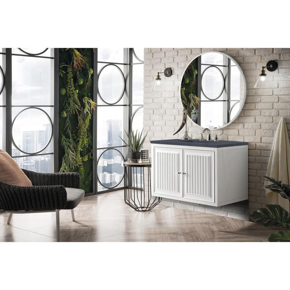 James Martin Vanities Athens 36&quot; Single Bathroom Vanity in Glossy White with 3 cm Charcoal Soapstone Quartz Top and Rectangular Sink, , large