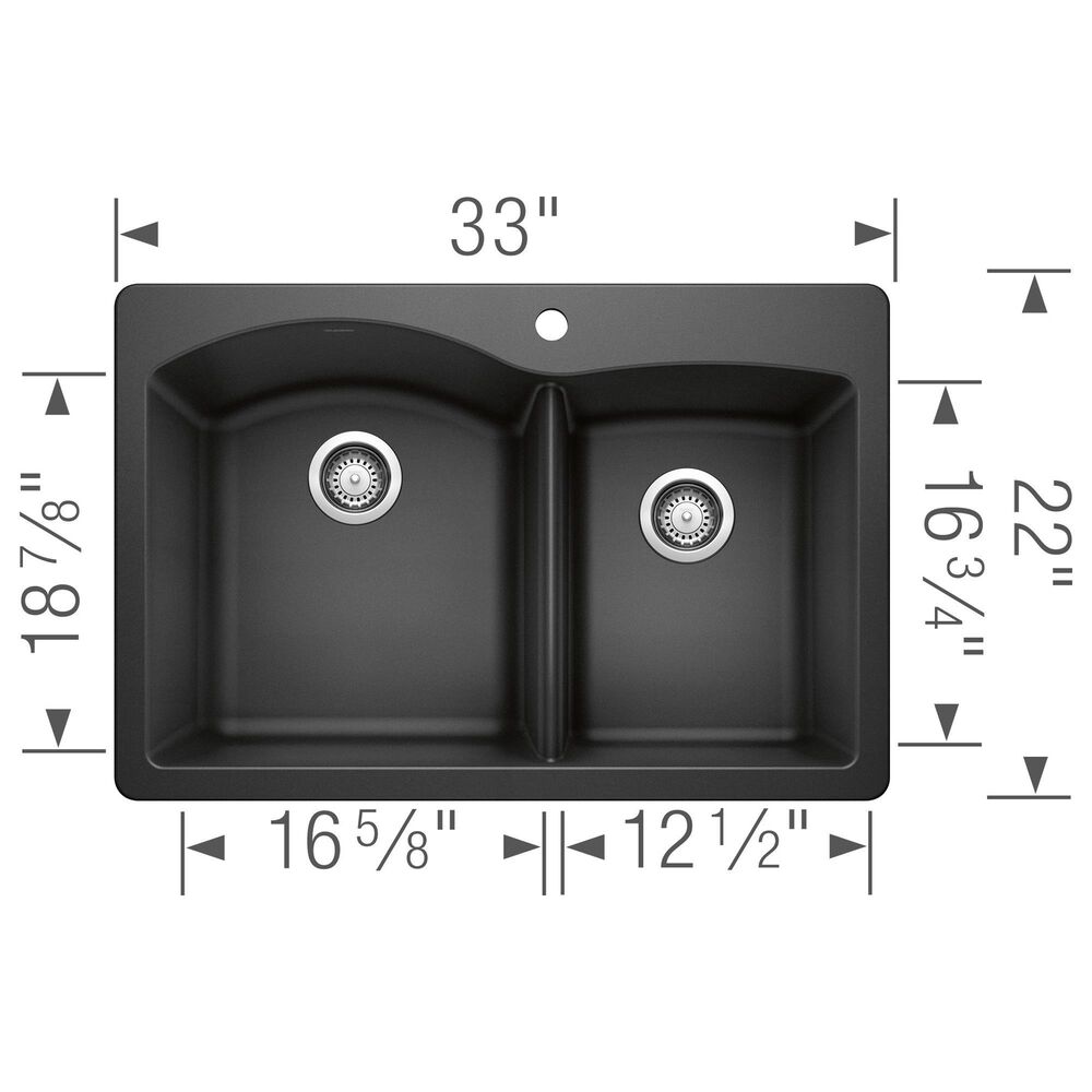 Blanco Diamond 33&quot; 60/40 Double Bowl Dual Mount Kitchen Sink in Anthracite, , large
