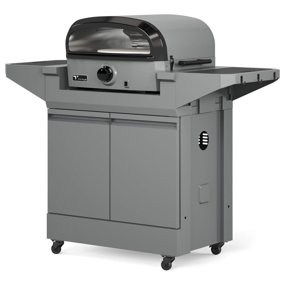 Tytus Emberwood Grill and Prep Cart with Gas Tabletop Pizza Oven in Gunmetal Gray, , large