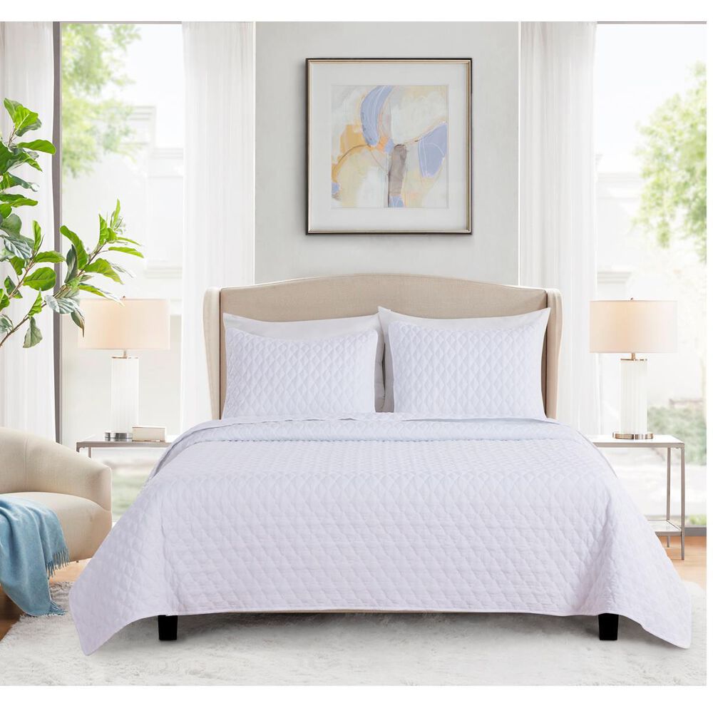 Jiangsu Royal Home Diamond Stitch Quilt 3pc-White-F/Q, , large