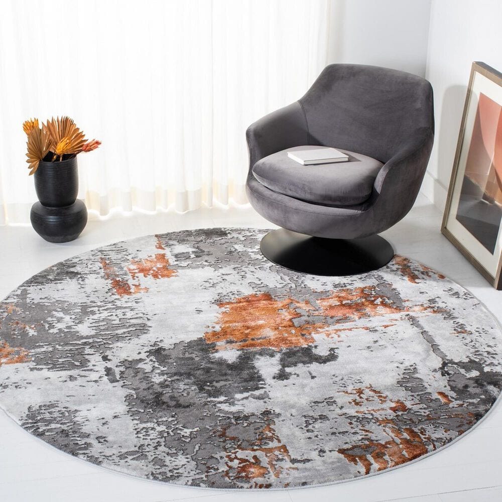 Safavieh Craft CFT820P 4&#39; Round Grey and Orange Area Rug, , large