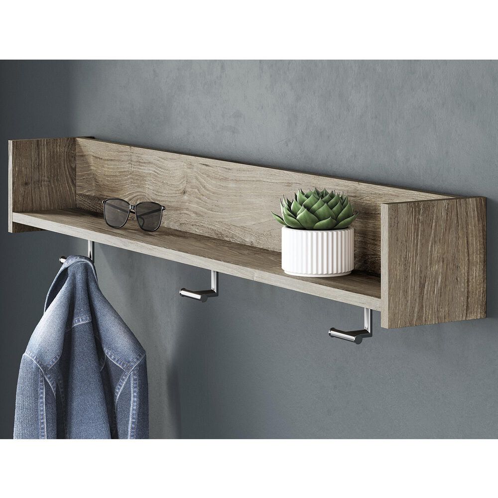 Ashley Oliah Wall Mounted Coat Rack with Shelf in Natural, , large