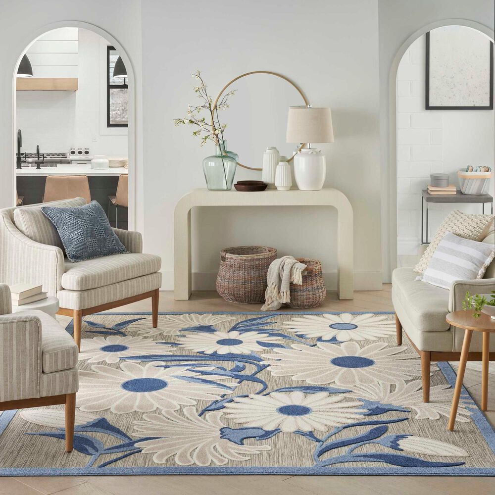 Nourison Aloha ALH33 7&#39;10&quot; x 10&#39;6&quot; Blue and Grey Indoor/Outdoor Area Rug, , large