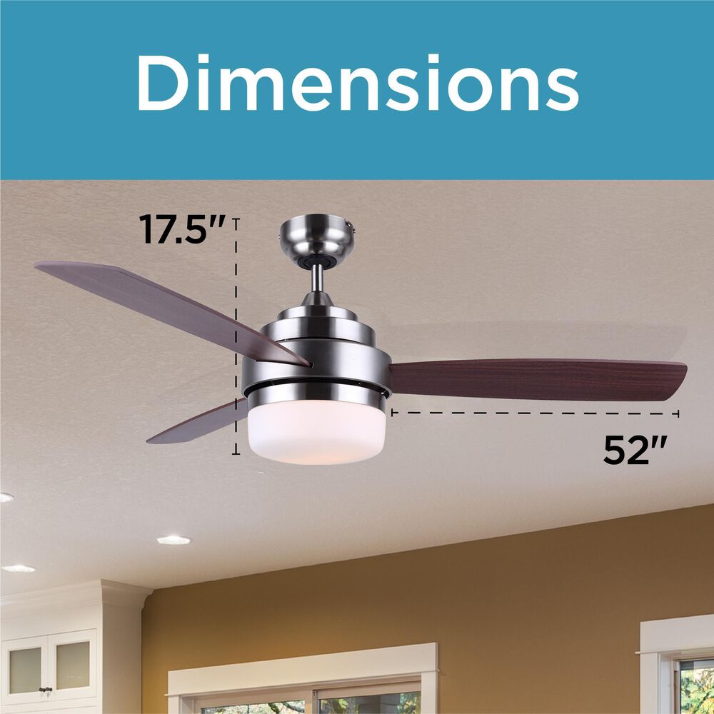 Black+Decker 52&quot; 3-Blade Standard Ceiling Fan with Light and Remote Control in Brushed Nickle and Mahogany, , large
