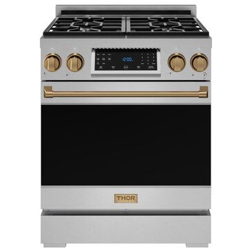 Thor Kitchen Gordon Ramsay 4.55 Cu. Ft. 30" Professional Natural Gas Range with Bronze Handle Kit in Stainless Steel, , large