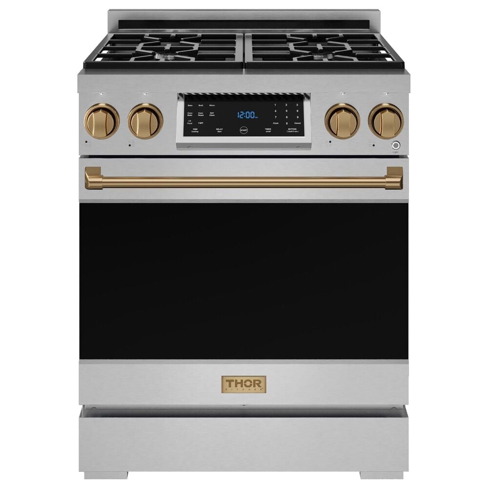 Thor Kitchen Gordon Ramsay 4.55 Cu. Ft. 30" Professional Natural Gas Range with Bronze Handle Kit in Stainless Steel, , large