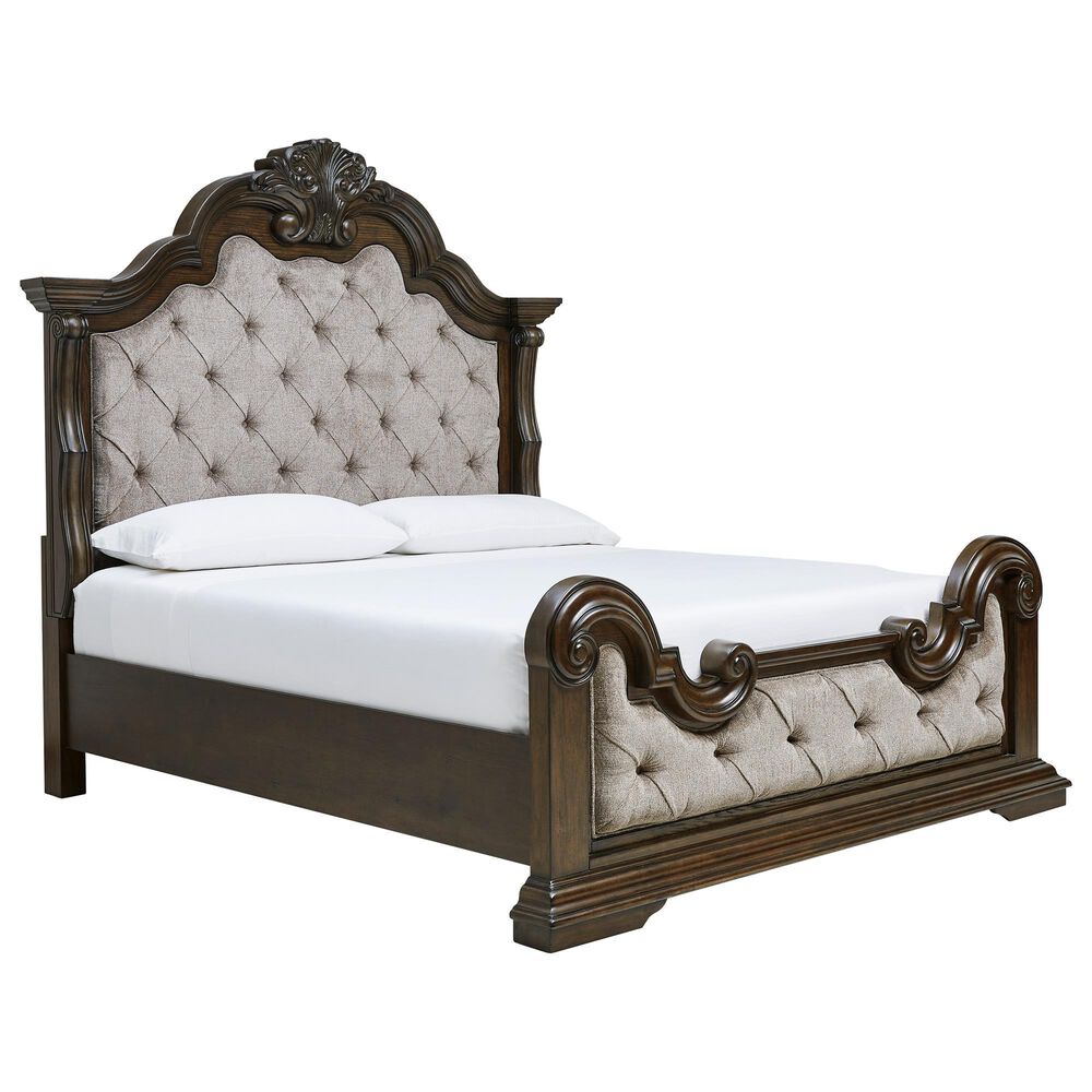 Millenium Maylee King Upholstered Bed and Two Nightstands in Dark Brown, , large