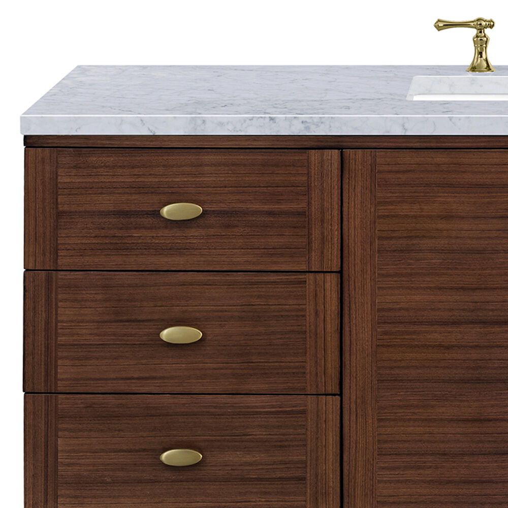 James Martin Vanities Amberly 60&quot; Single Bathroom Vanity in Walnut with 3 cm Carrara White Marble Top and Rectangular Sink, , large