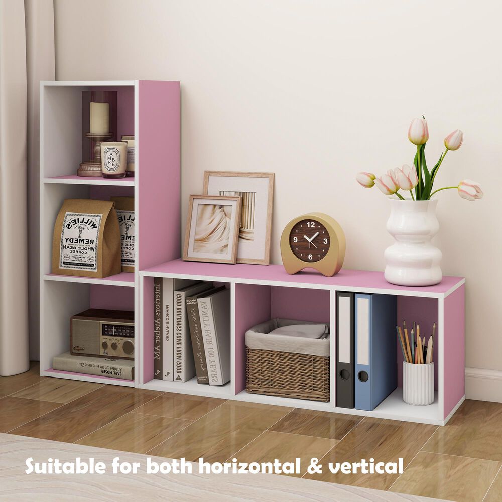 HOMLUX 3-Tier Bookcase with Decorative Open Shelves in White and Pink, , large