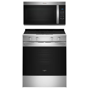 Whirlpool 2-Piece Kitchen Package with 5 Cu. Ft. Electric Smart Range and 1.7 Cu Ft. Wide Over-the-Range Microwave in Fingerprint Resistant Stainless Steel, , large