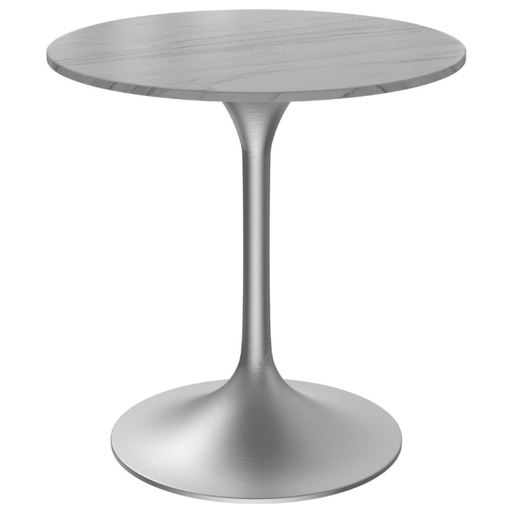 Leisuremod Verve 27" Round Dining Table with Sintered Stone Top in Brushed Chrome and White - Table Only, , large