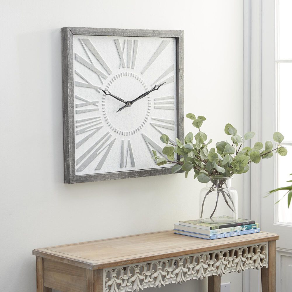Maple and Jade 25&quot; Metal Wall Clock in Grey, , large