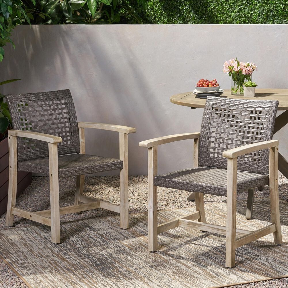 Hearth and Haven Hampton Outdoor Dining Chair in Black and Light Grey (Set of 2), , large