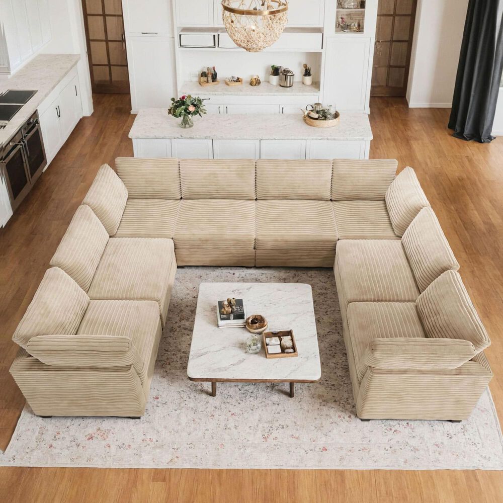HOMLUX 8-Piece Oversized U-Sectional in Beige, , large
