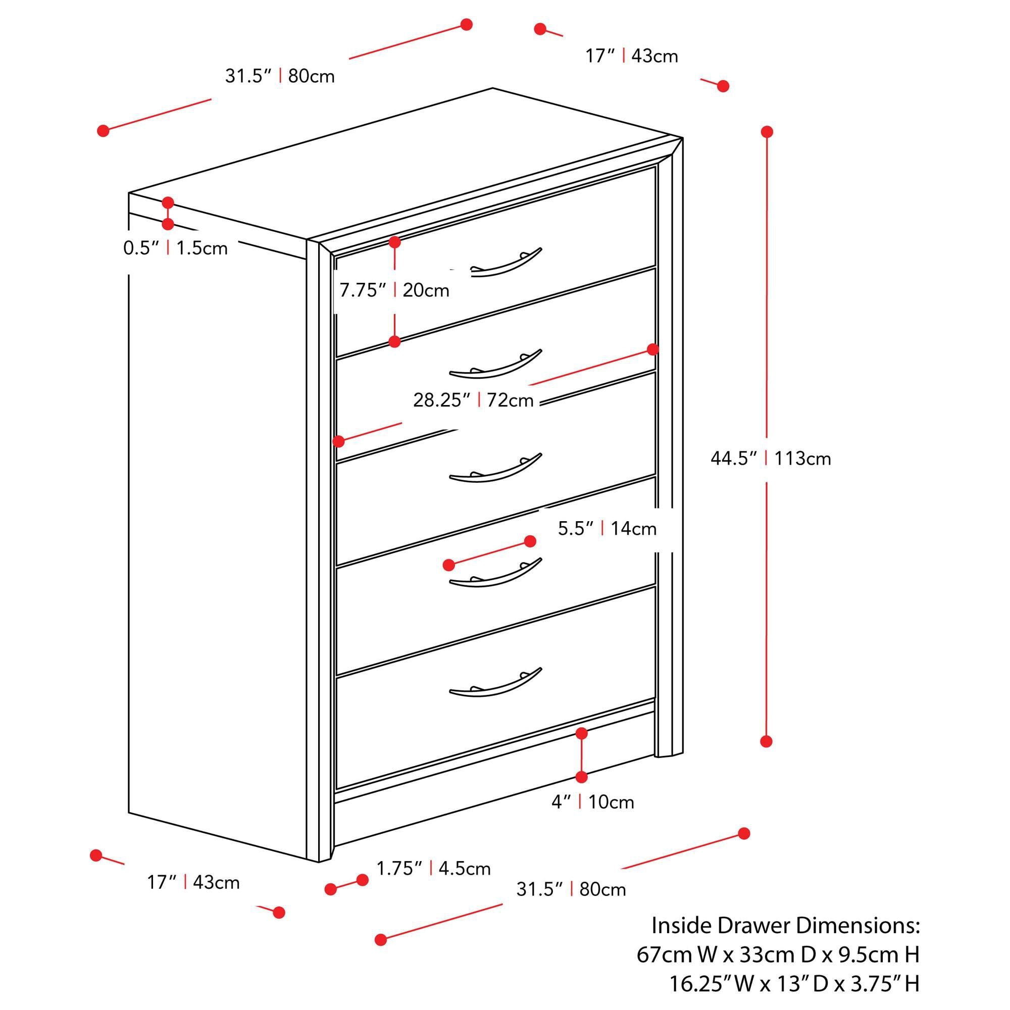 CorLiving Newport 5 Drawer Tall Dresser in White Washed Oak NFM