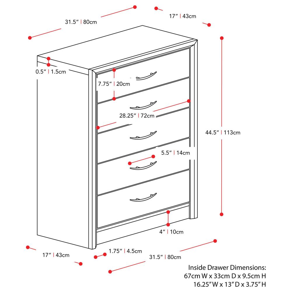 CorLiving Newport 5 Drawer Tall Dresser in White Washed Oak, , large