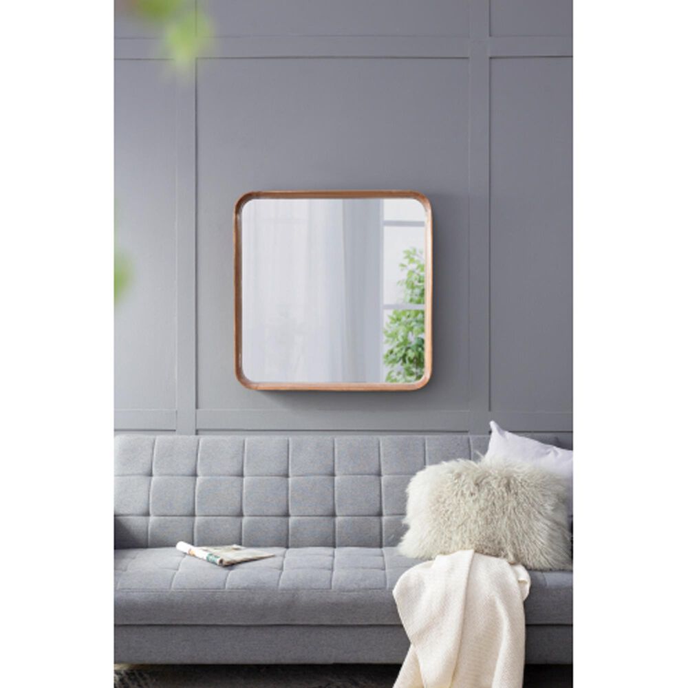 Hearth and Haven Square Wall Mirror with Wood Frame in Brown, , large