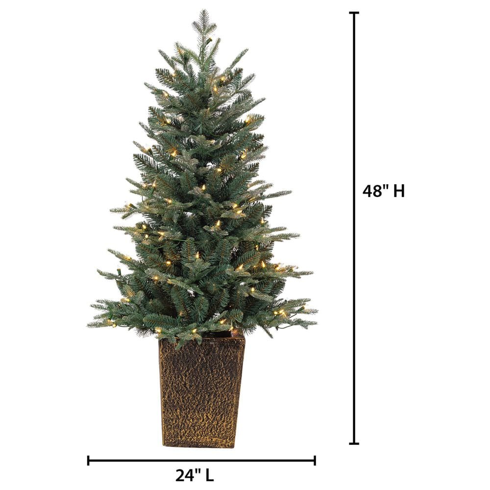 The Gerson Company 4&#39; Potted Pre-Lit Artificial Blue Spruce with White Lights in Green, , large