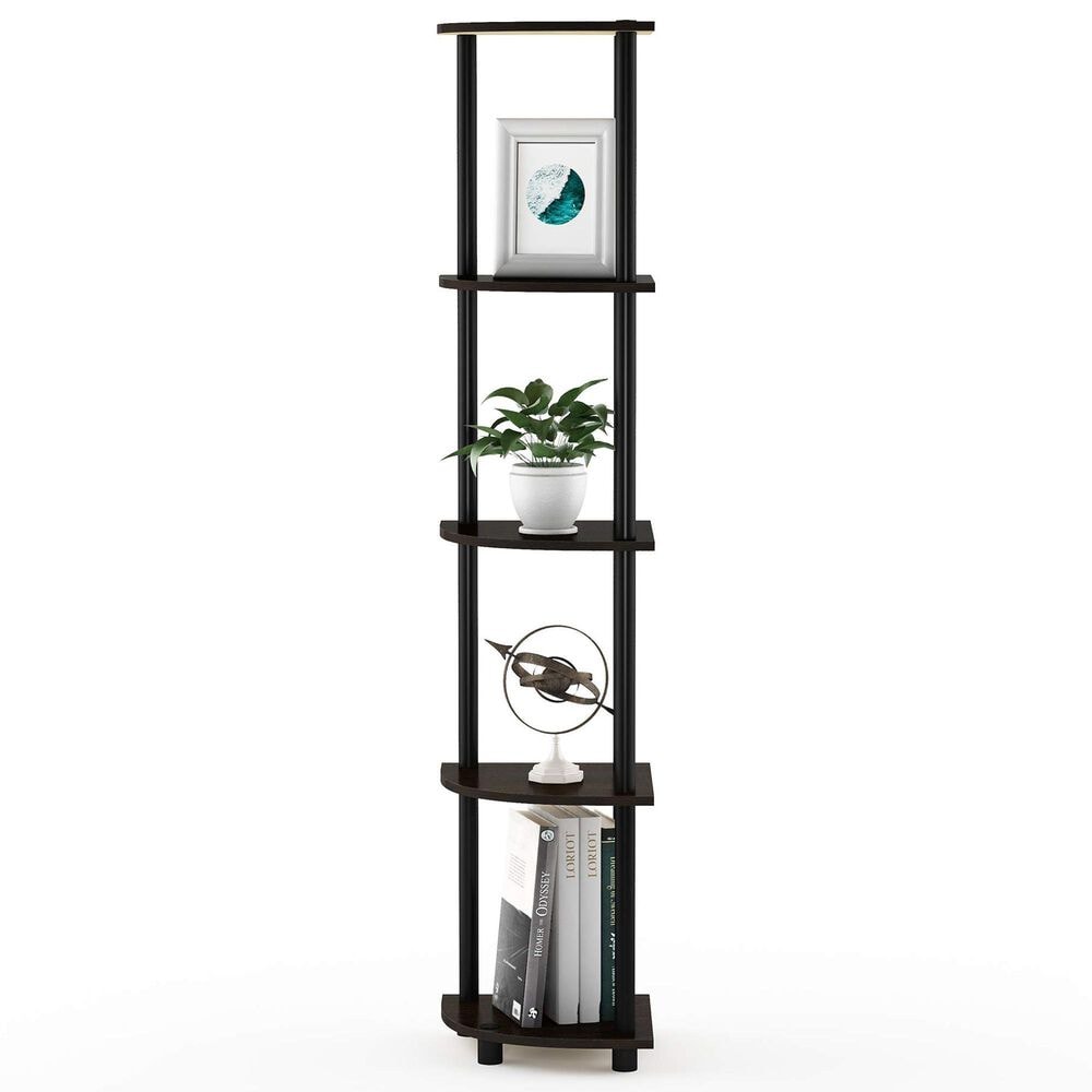 HOMLUX 5-Tier Modern Tall Corner Open Bookshelf in Dark Brown and Black, , large