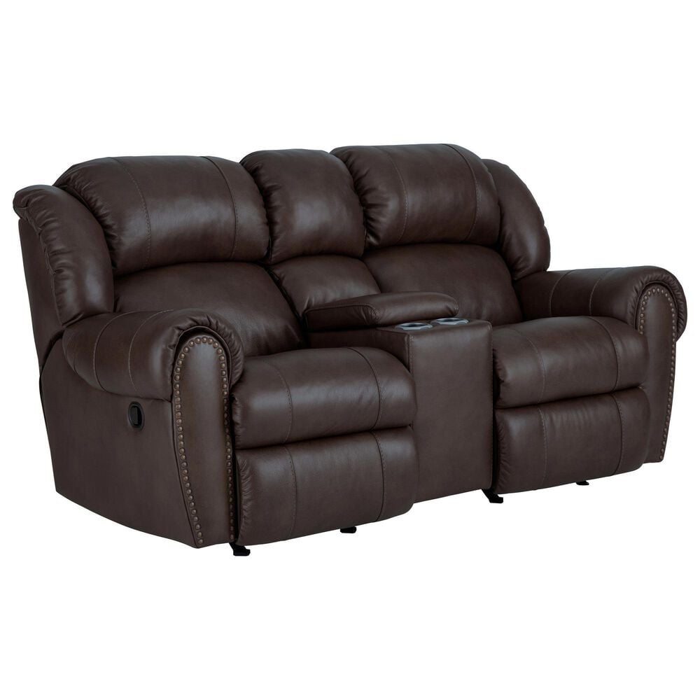 HomeStretch Laredo Manual Loveseat with Console in Stetson Dark Brown, , large