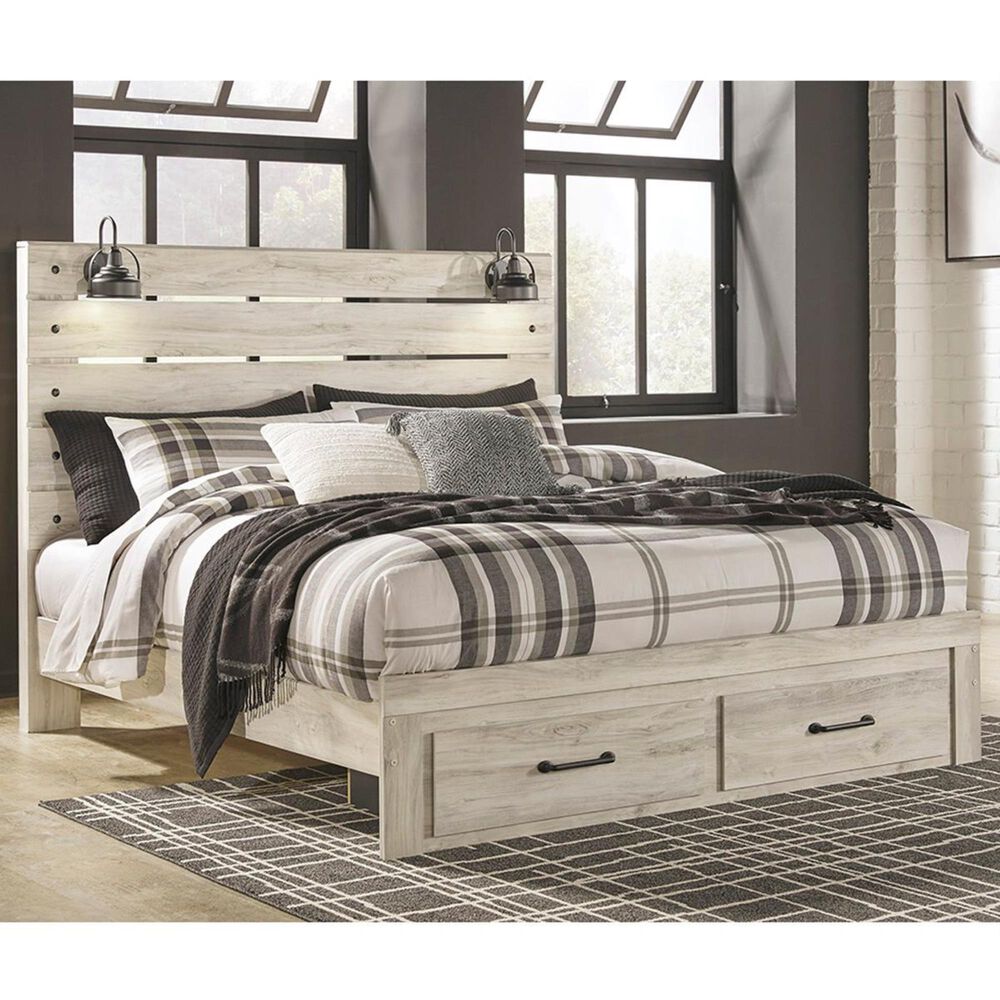 Ashley Cambeck King Storage Bed in Whitewash with Lighting, , large
