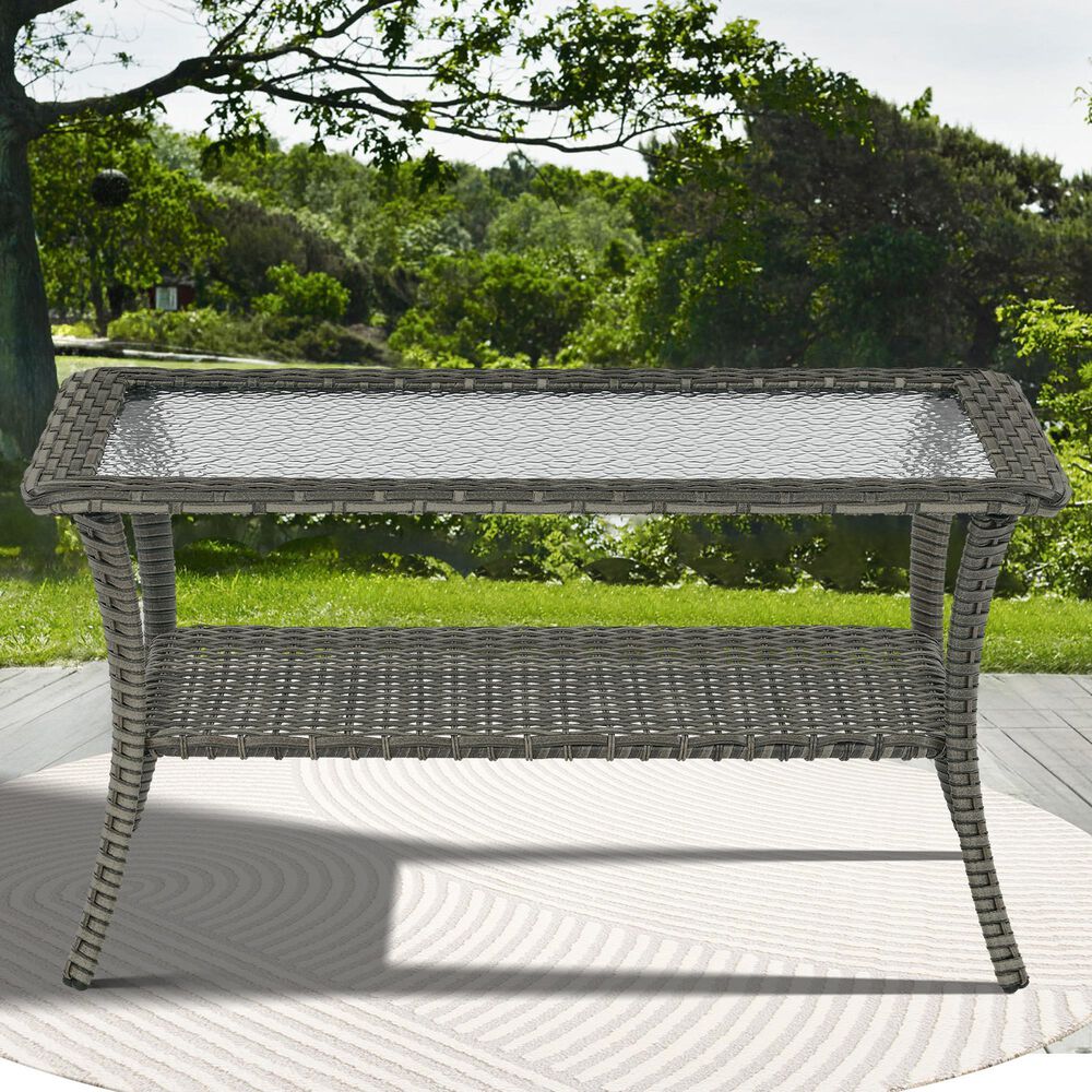 Sunwell Garden Outdoor Coffee Table with Shelf in Gray, , large