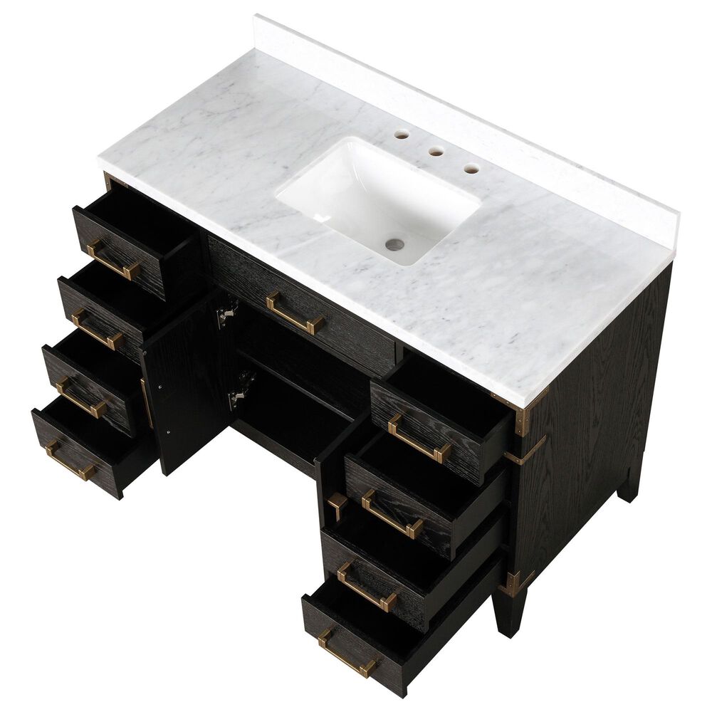 Lexora Home Laurel 48&quot; Single Bathroom Vanity in Black Oak with White Carrara Marble Top and Rectangular Sink, , large