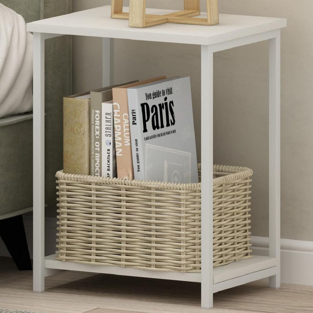 HOMLUX 2-Tier End Table with Open Shelf Storage Display in White, , large