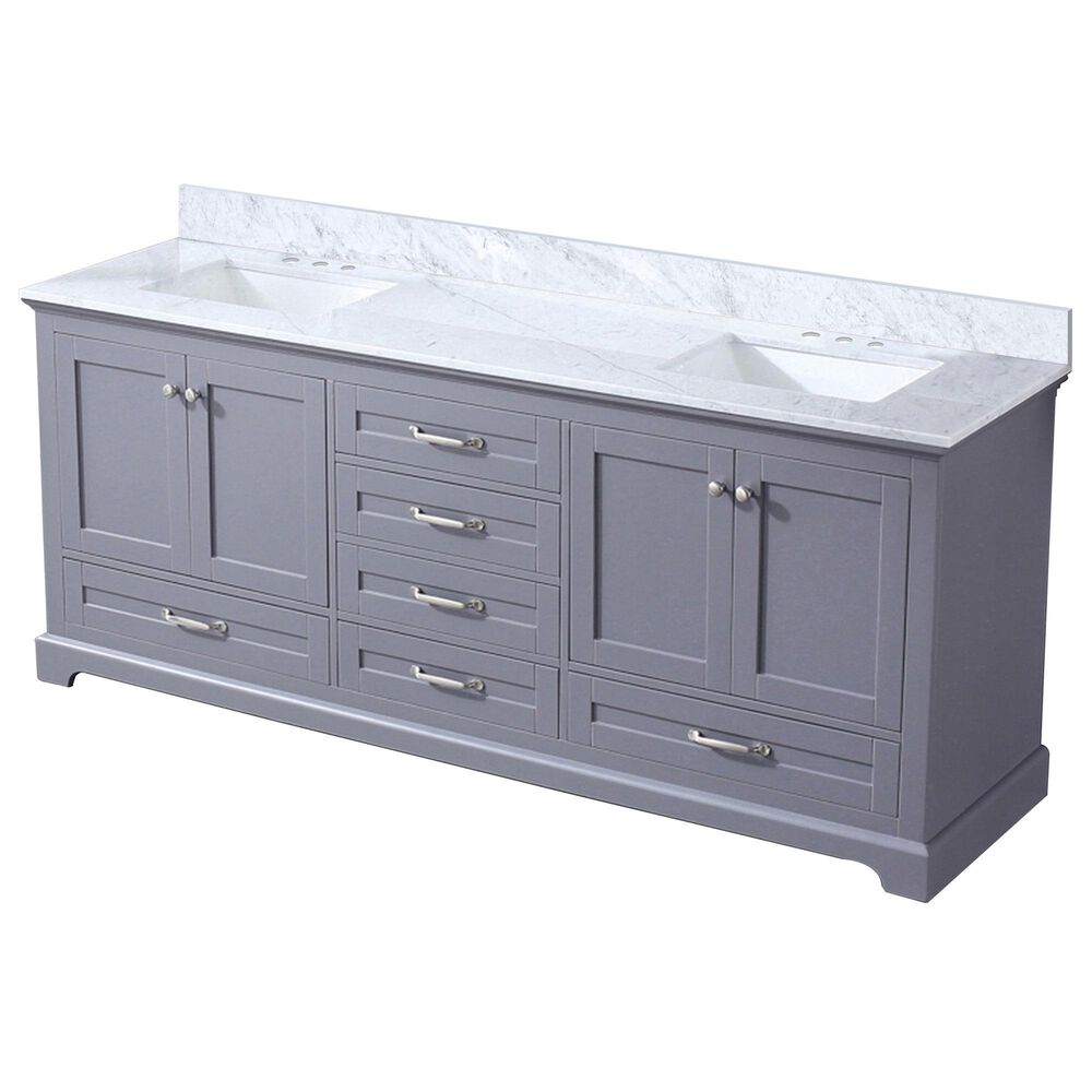 Lexora Home Dukes 80" Double Bathroom Vanity in Dark grey with 2 cm White Carrara Marble Top and Rectangular Sinks, , large