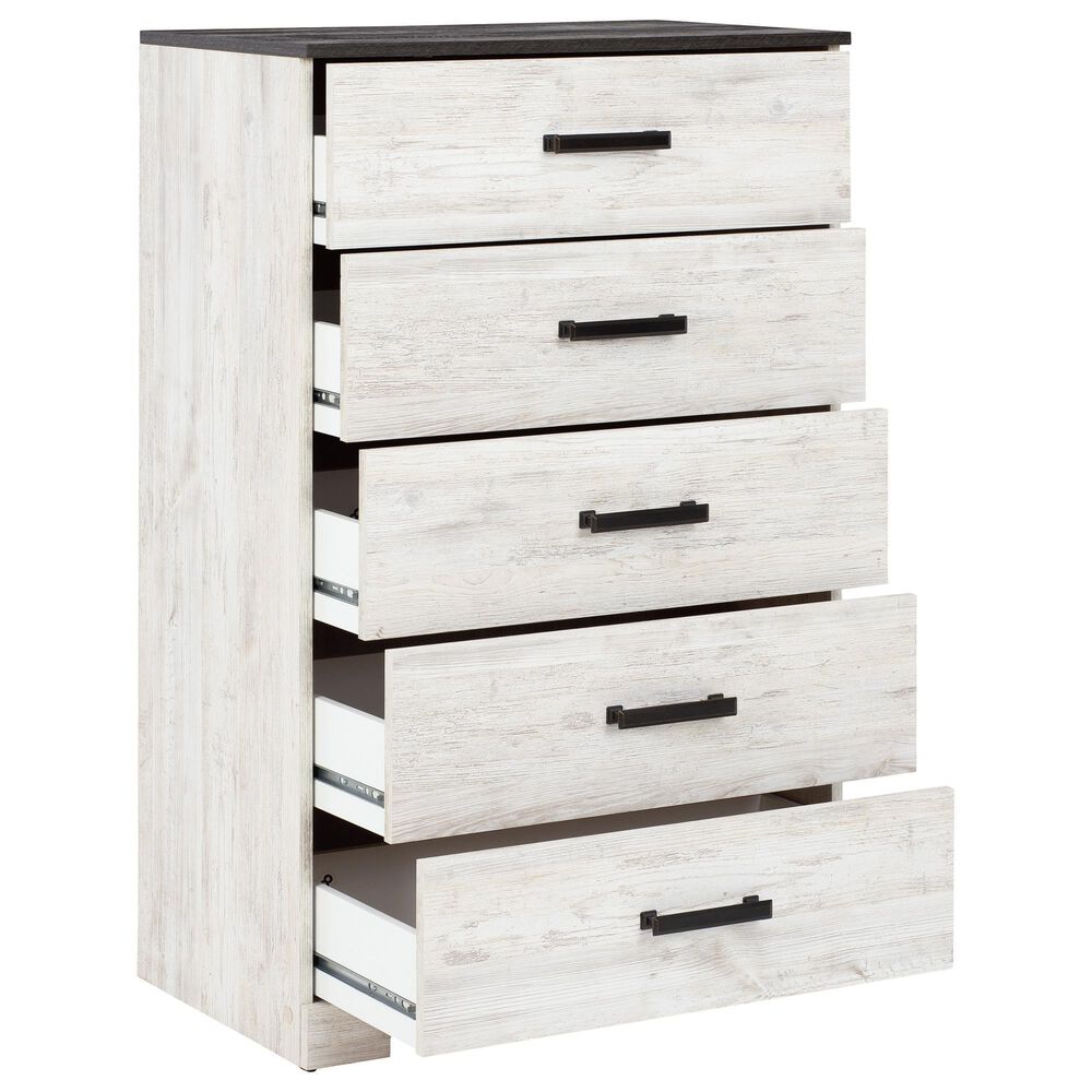 Ashley Shawburn 5-Drawer Chest in Whitewash and Charcoal Gray, , large