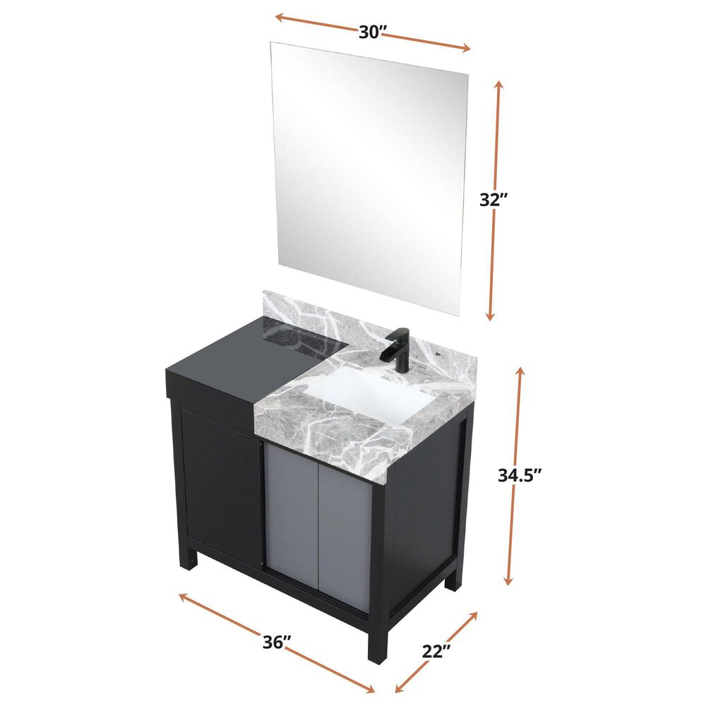 Lexora Home Zilara 36&quot; Single Bathroom Vanity in Black and Grey with 11 cm Castle Grey Marble Top and Rectangular Sink, , large