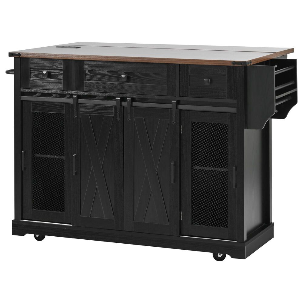 HOMLUX 58" Kitchen Island with Drop Leaf in Black and Brown, , large