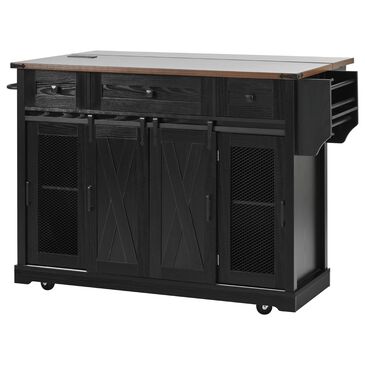 HOMLUX 58" Kitchen Island with Drop Leaf in Black and Brown, , large