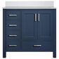 Lexora Home Jacques 36" Right Offset Single Bathroom Vanity in Navy Blue with 2 cm White Quartz Top and Rectangular Sink, , large