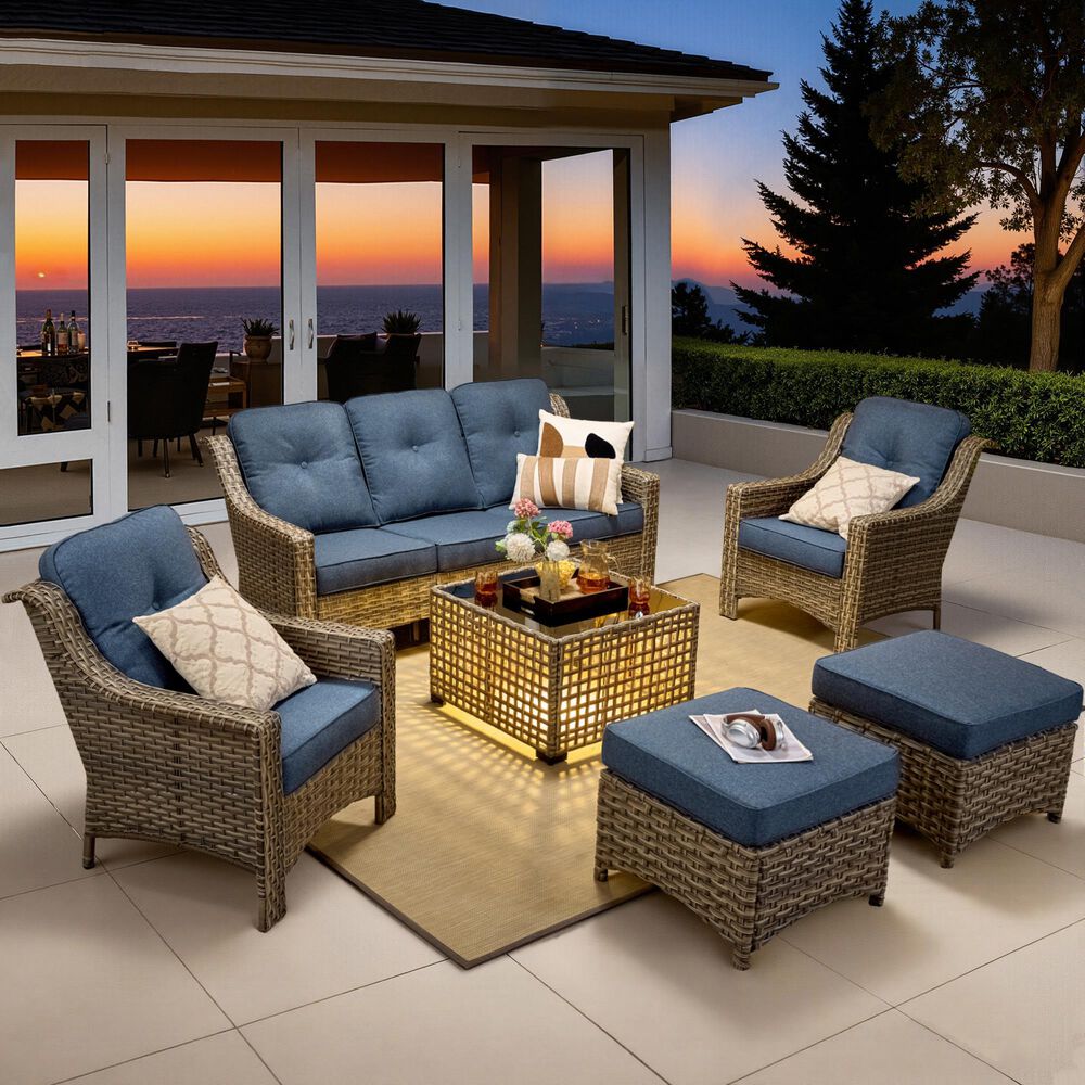 HOMLUX 6-Piece Patio Conversation Set with Coffee Table in Denim Blue, , large