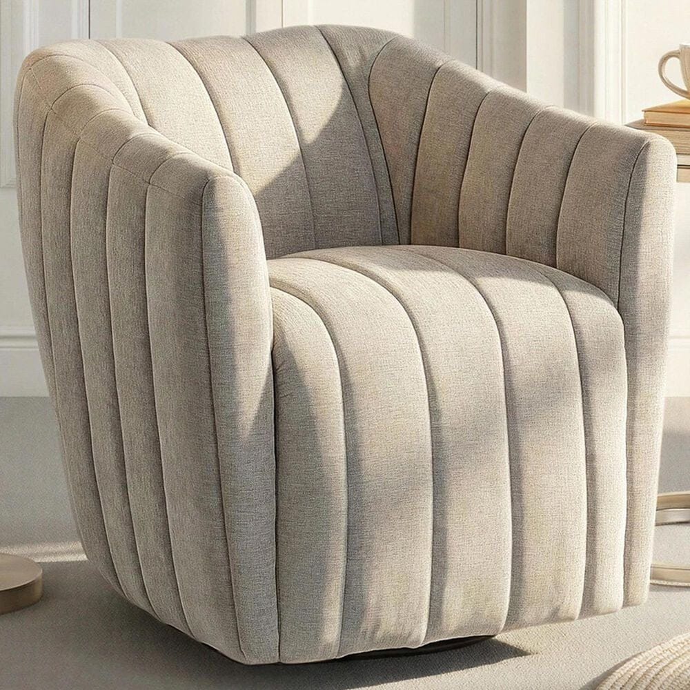 LumiSource Finley Swivel Accent Chair in Taupe, , large