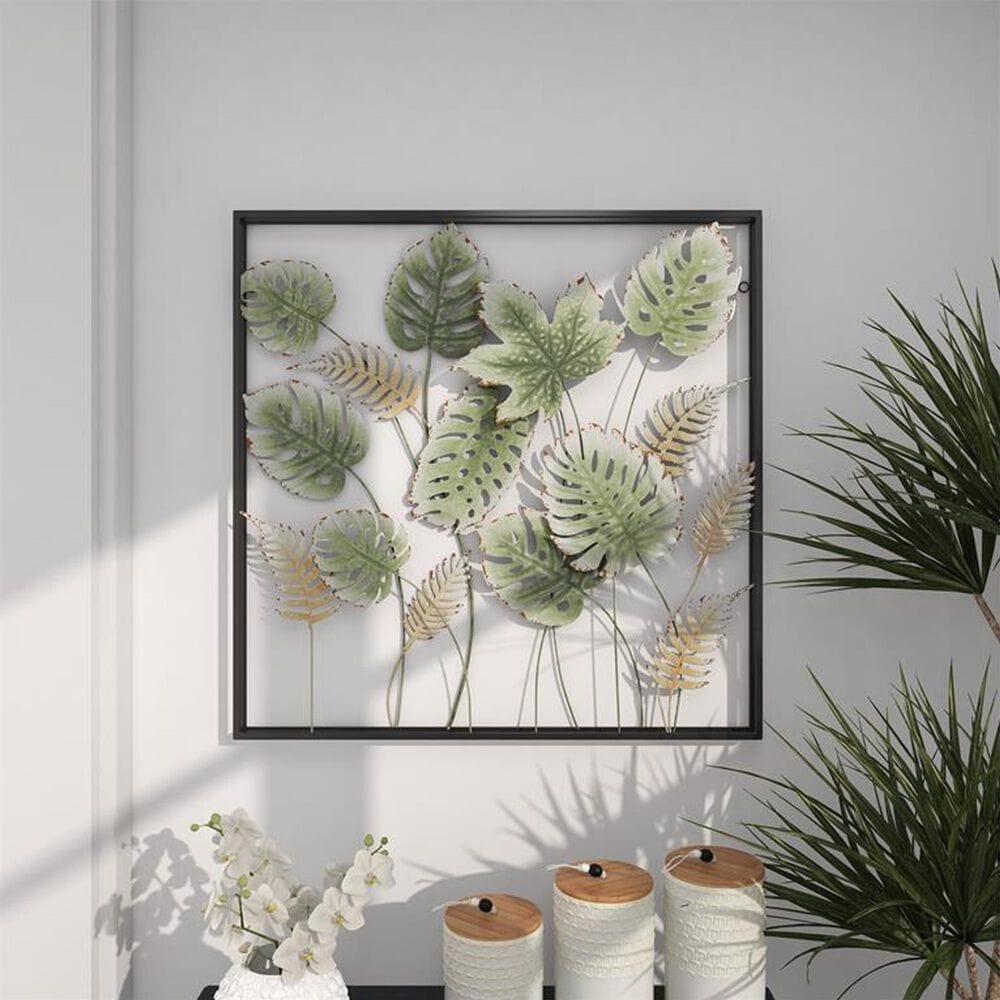 Maple and Jade 30&quot; x 30&quot; Tall Cut-Out Leaf Wall Decor with Intricate Laser Cut Designs in Black and Green, , large