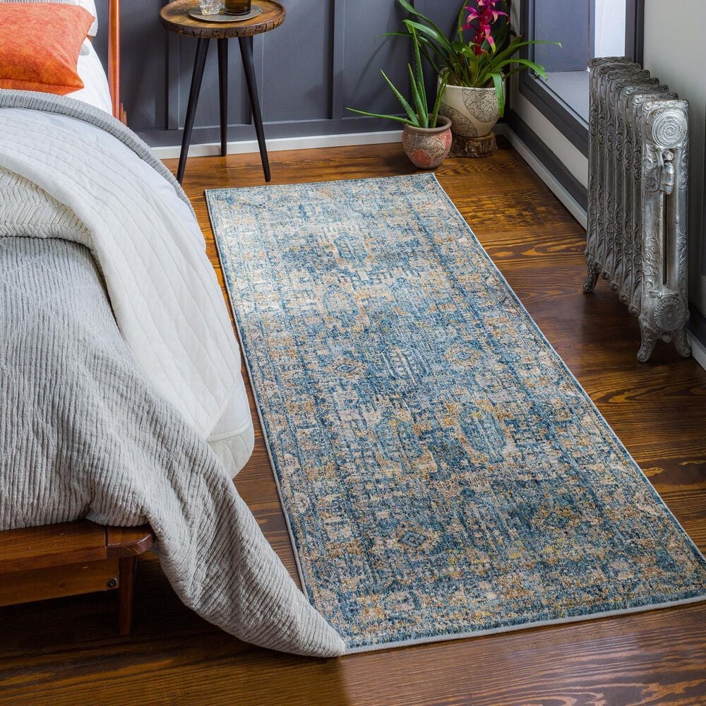 Surya Mirabel 2&#39;7&quot; x 7&#39;3&quot; Navy, Denim, Cream, Brown, Saffron, Taupe and Gray Runner, , large