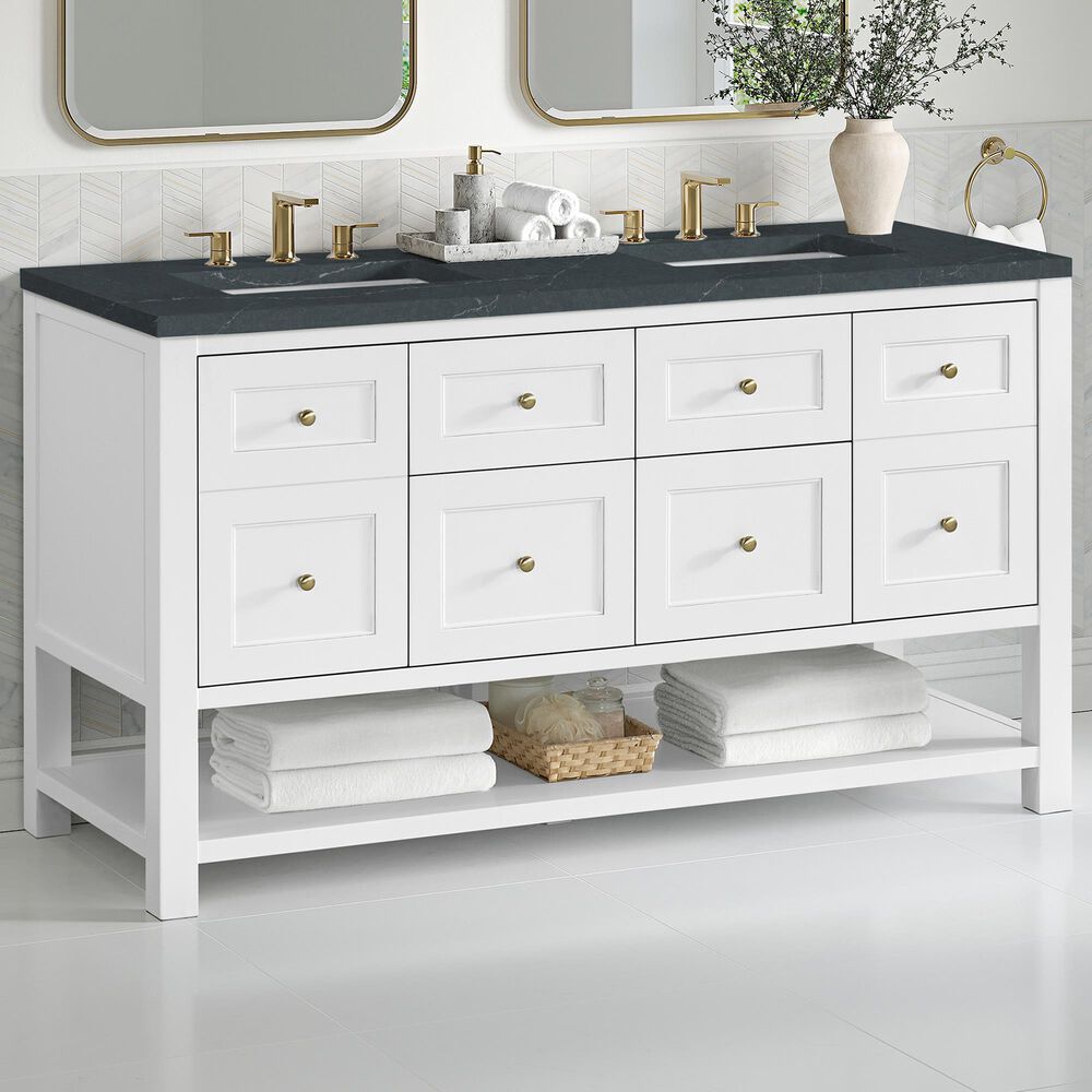 James Martin Vanities Breckenridge 60&quot; Double Bathroom Vanity in Bright White with 3 cm Charcoal Soapstone Quartz Top and Rectangular Sinks, , large
