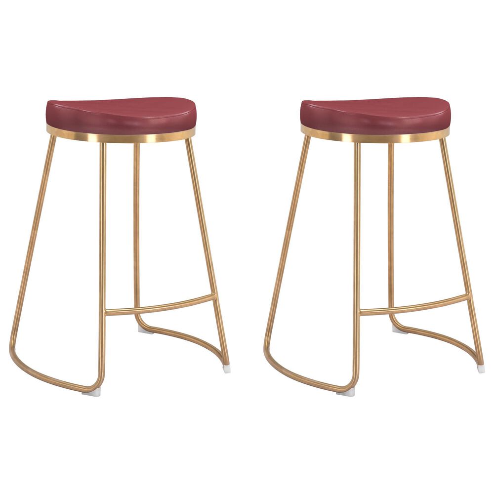 Zuo Modern Bree Counter Stool in Burgundy and Gold (Set of 2), , large