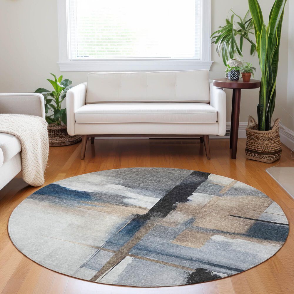 37B Ravenna RN9 8&#39; Round Blue Area Rug, , large