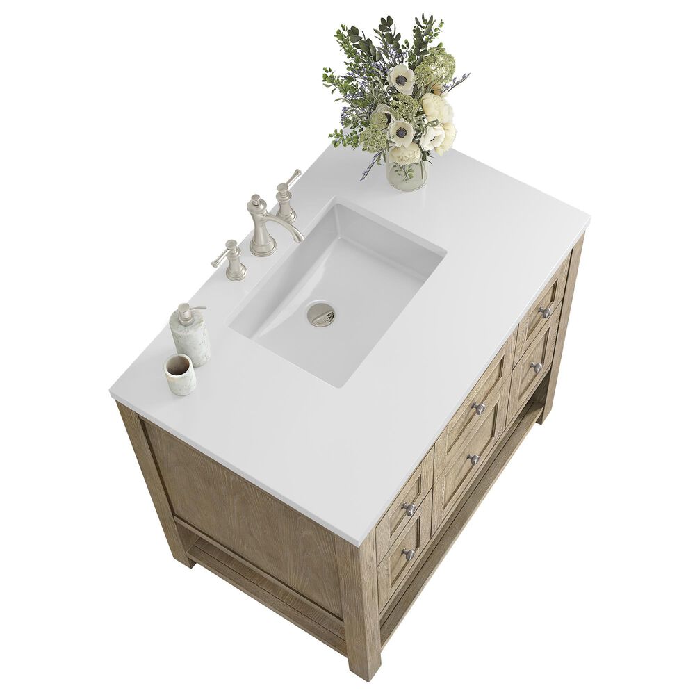 James Martin Vanities Breckenridge 36&quot; Single Vanity in Whitewashed Oak with 3 cm White Zeus Quartz Top, , large