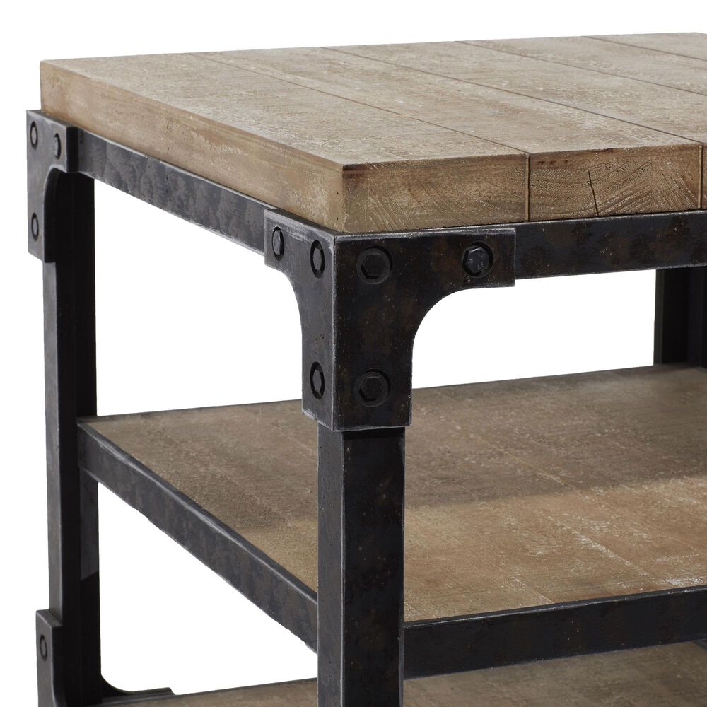 Maple and Jade 2-Shelf Accent End Table in Brown and Bronze, , large