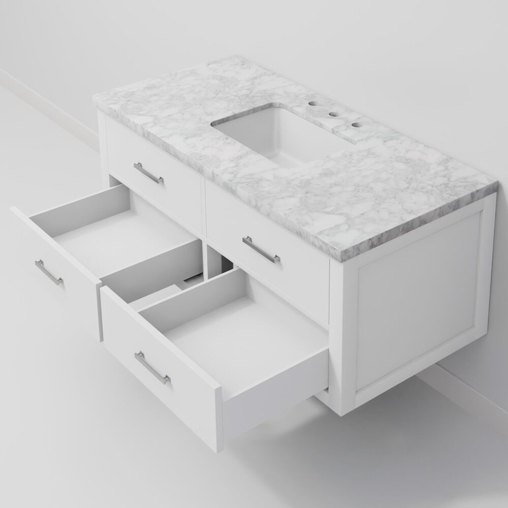 Lexora Home Castor 48" Single Bathroom Vanity in White with 2 cm White Carrara Marble Top and Rectangular Sink, , large