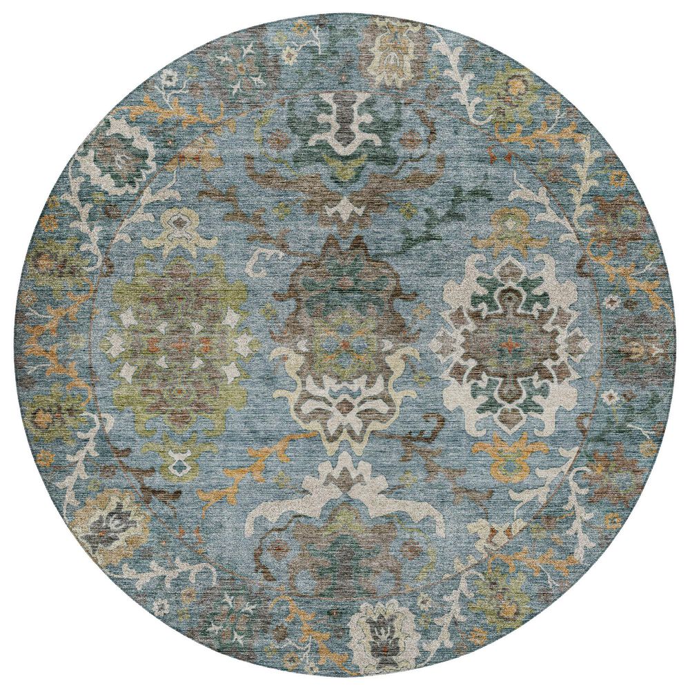 Dalyn Rug Company Silk Road Aqua, Gold, Copper, Blue, Teal, Mocha and Fern 8" Round Area Rug, , large