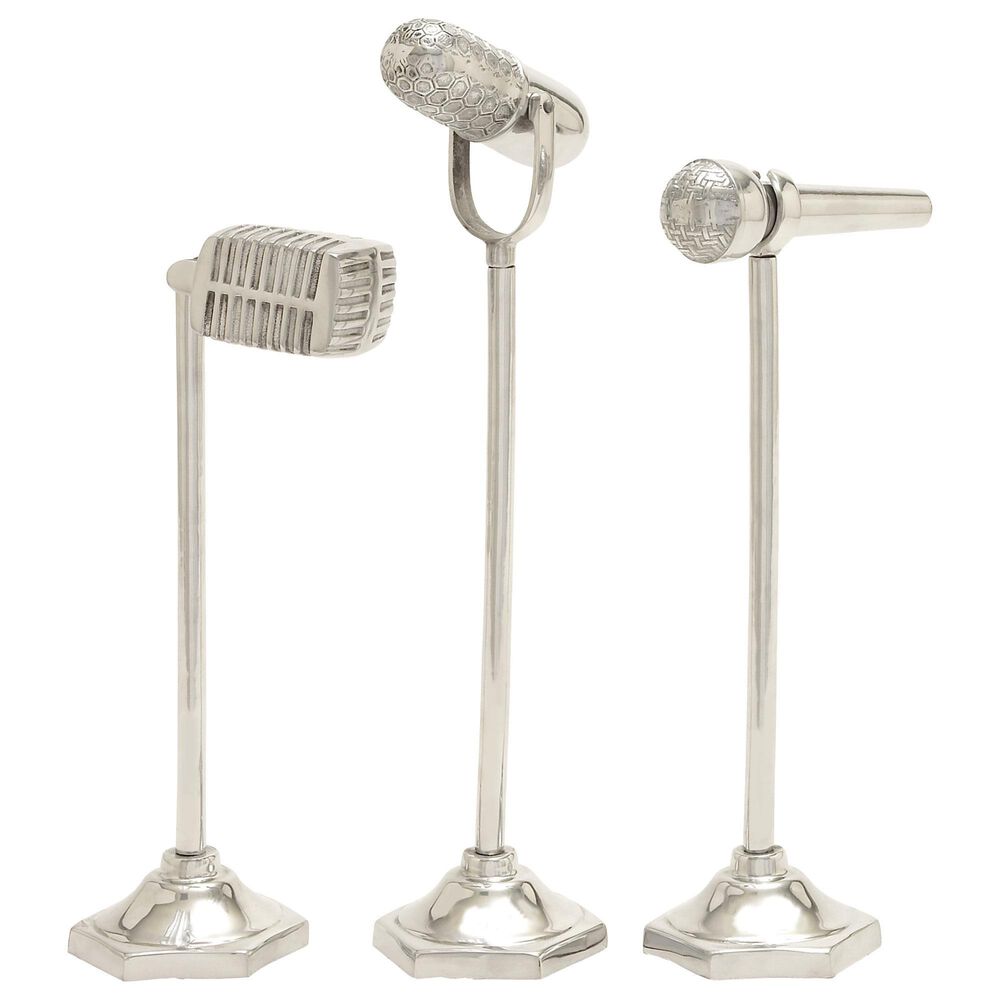 Maple and Jade Microphones & Stands in Silver (Set of 3), , large