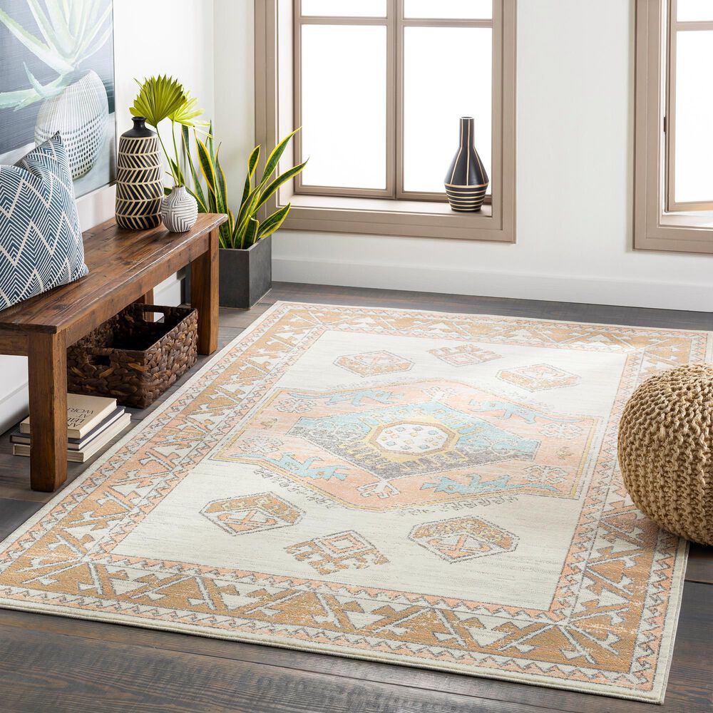 Surya Bodrum BDM-2313 7&#39;10&quot; x 10&#39; Ivory, Saffron, Gray, Aqua, Camel and Coral Area Rug, , large