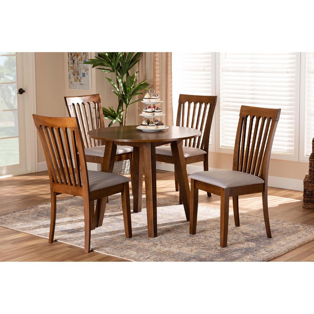 Baxton Studio Lida 5-Piece Dining Set in Grey/Walnut Brown, , large