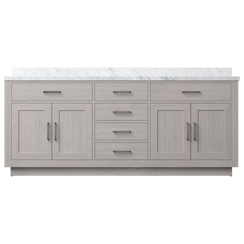 Lexora Home Abbey 80&quot; Double Bathroom Vanity in White Oak with 2 cm White Carrara Marble Top and Rectangular Sinks, , large