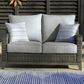 Ashley Elite Park Stationary Patio Loveseat with Cushion in Gray, , large